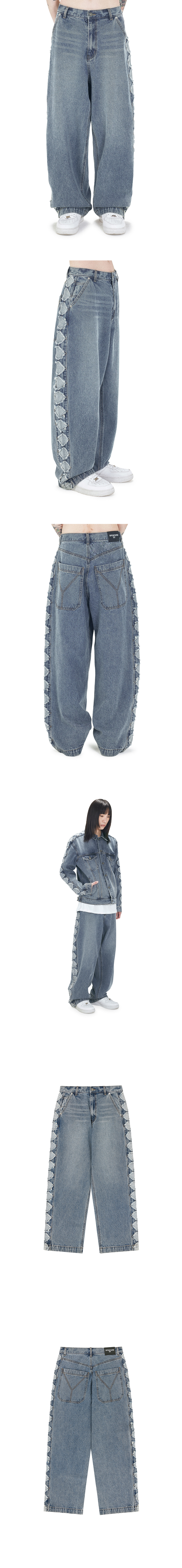 MUSINSA公式 | OY DIAMOND CUTTING WASHED DENIM JEANS - BLUE