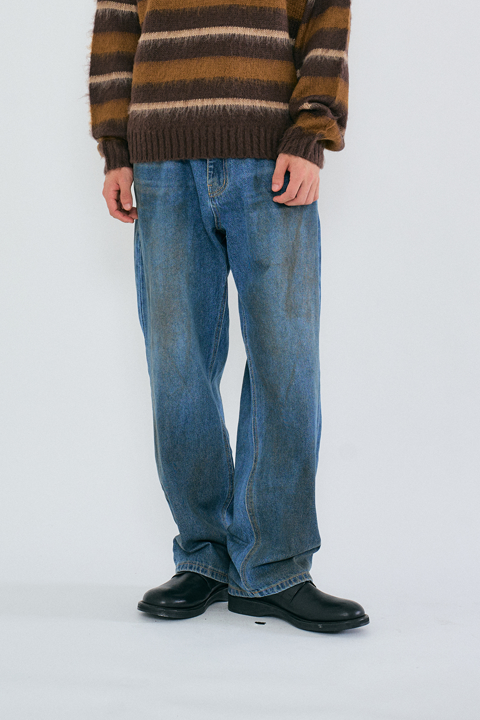 【SATIIIZ】Elos Washing Denim Pants Baylon Dirty Washing Denim Pants - satiiiz