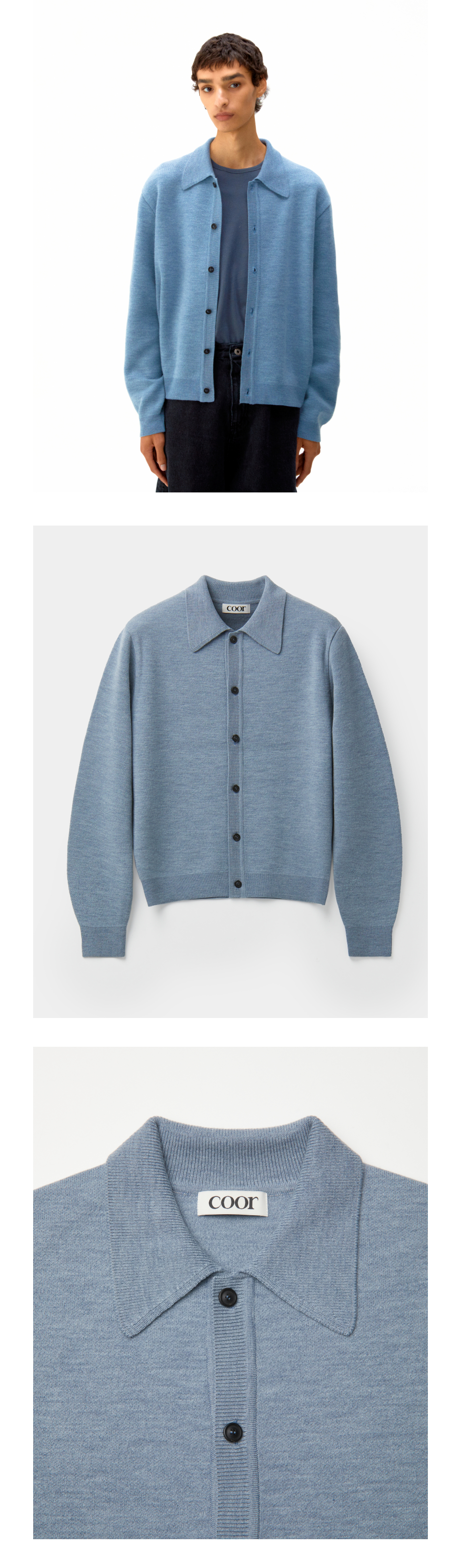 MUSINSA公式 | COOR Topfill Wool Collar Cardigan (Gray Blue)