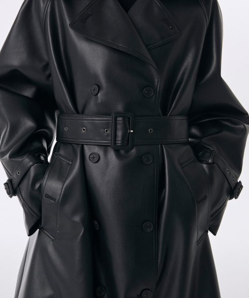 Женский тренч из экокожи, Black