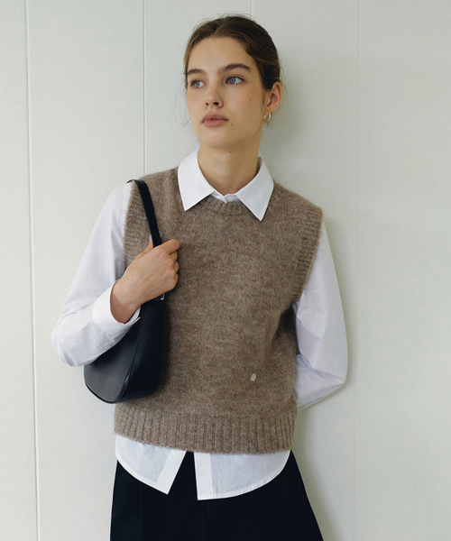 Вязаный жилет из альпаки и шерсти round-neck - Beige