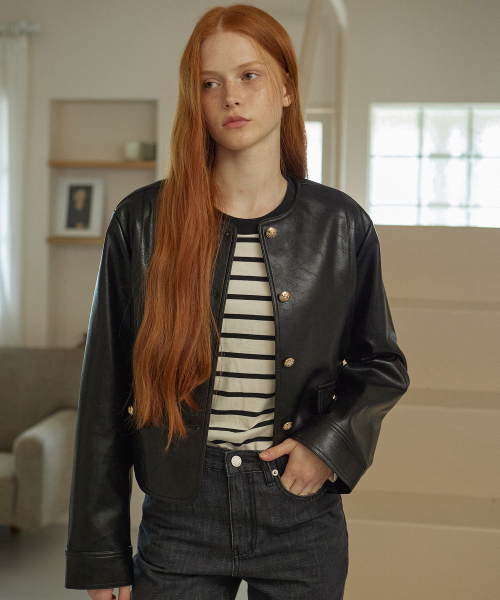 ROUND LEATHER JACKET_BLACK