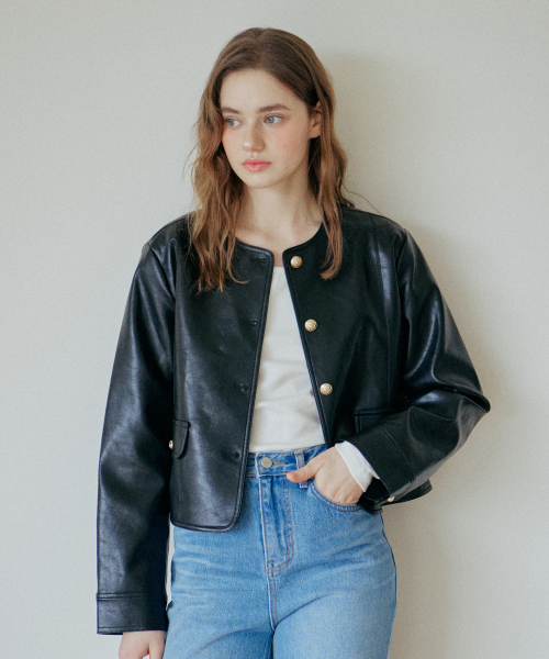 ROUND LEATHER JACKET_BLACK
