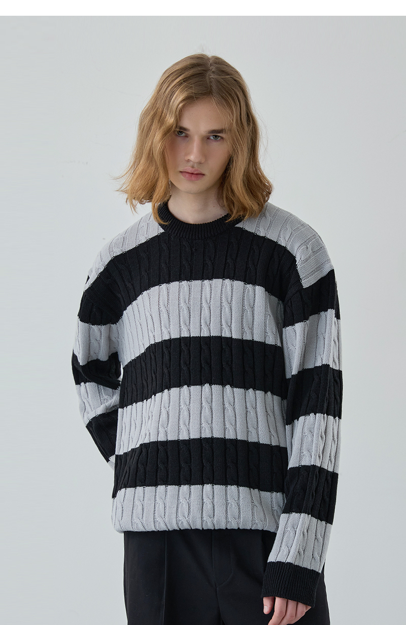 【BAON】[unisex] Luhan Stripe Over Round Knit BAON】[unisex] Luhan Stripe Over Round Knit (BAON/ニット
