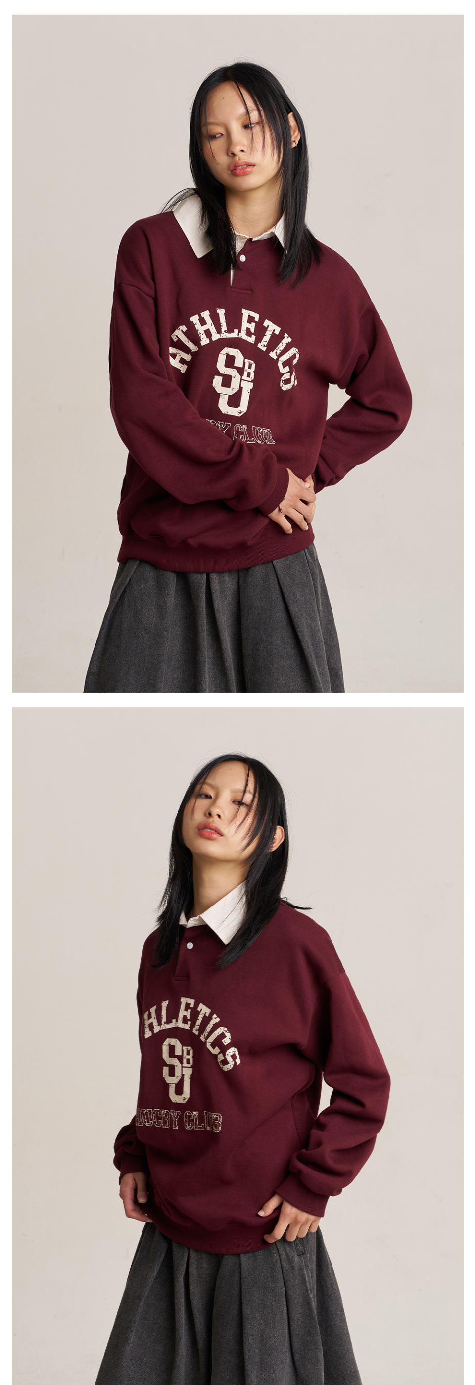 MUSINSA | SUPERSUB Rugby Club Collar Sweatshirt - Burgundy