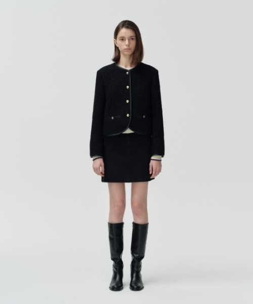 Кожаная куртка без воротника с кантом [Black]