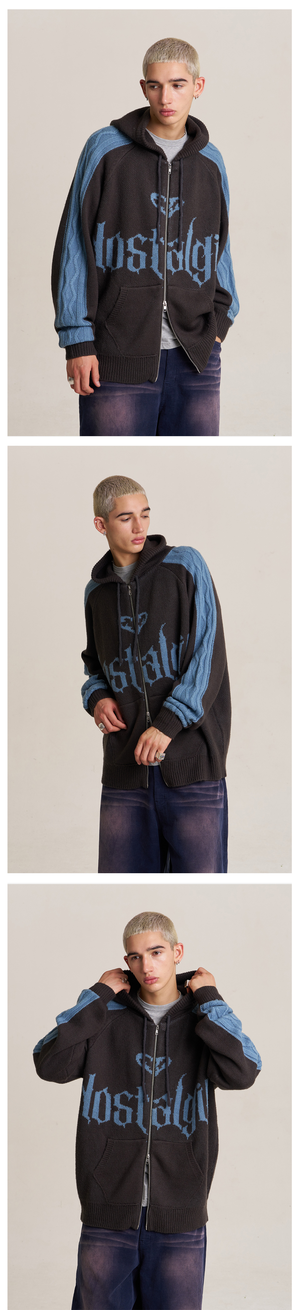 【SUPERSUB 】 NOSTALGIA KNIT HOODED ZIP UP MUSINSA | SUPERSUB Nostalgia Knit Hooded Zip-Up - Charcoal