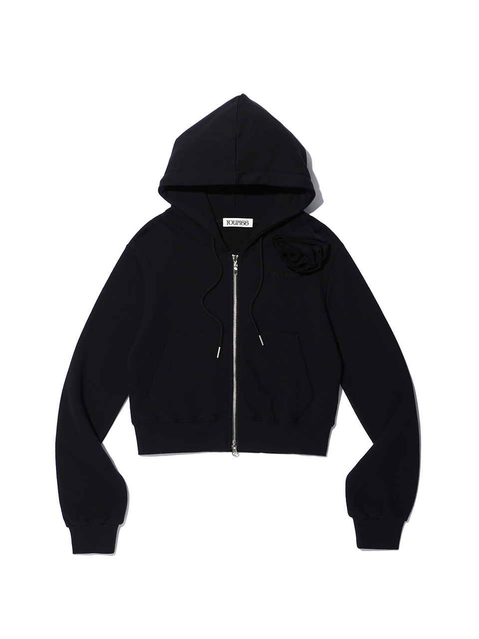 MUSINSA | YOUHEE FLOWER CORSAGE HOODIE ZIP-UP BLACK