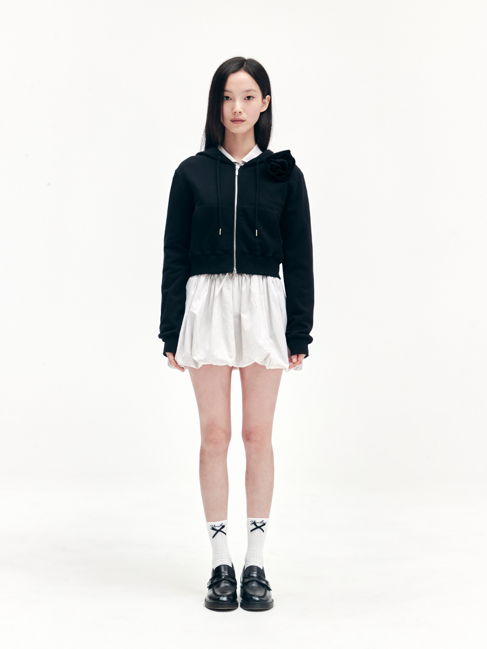 ★24-25FW新作★YOUHEE★FLOWER CORSAGE HOODIE ZIP-UP MUSINSA | YOUHEE FLOWER CORSAGE HOODIE ZIP-UP BLACK