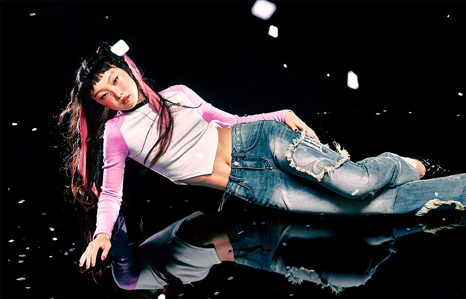 MUSINSA | YOUHEE FLOWER CORSAGE MINI DRESS CHARCOAL