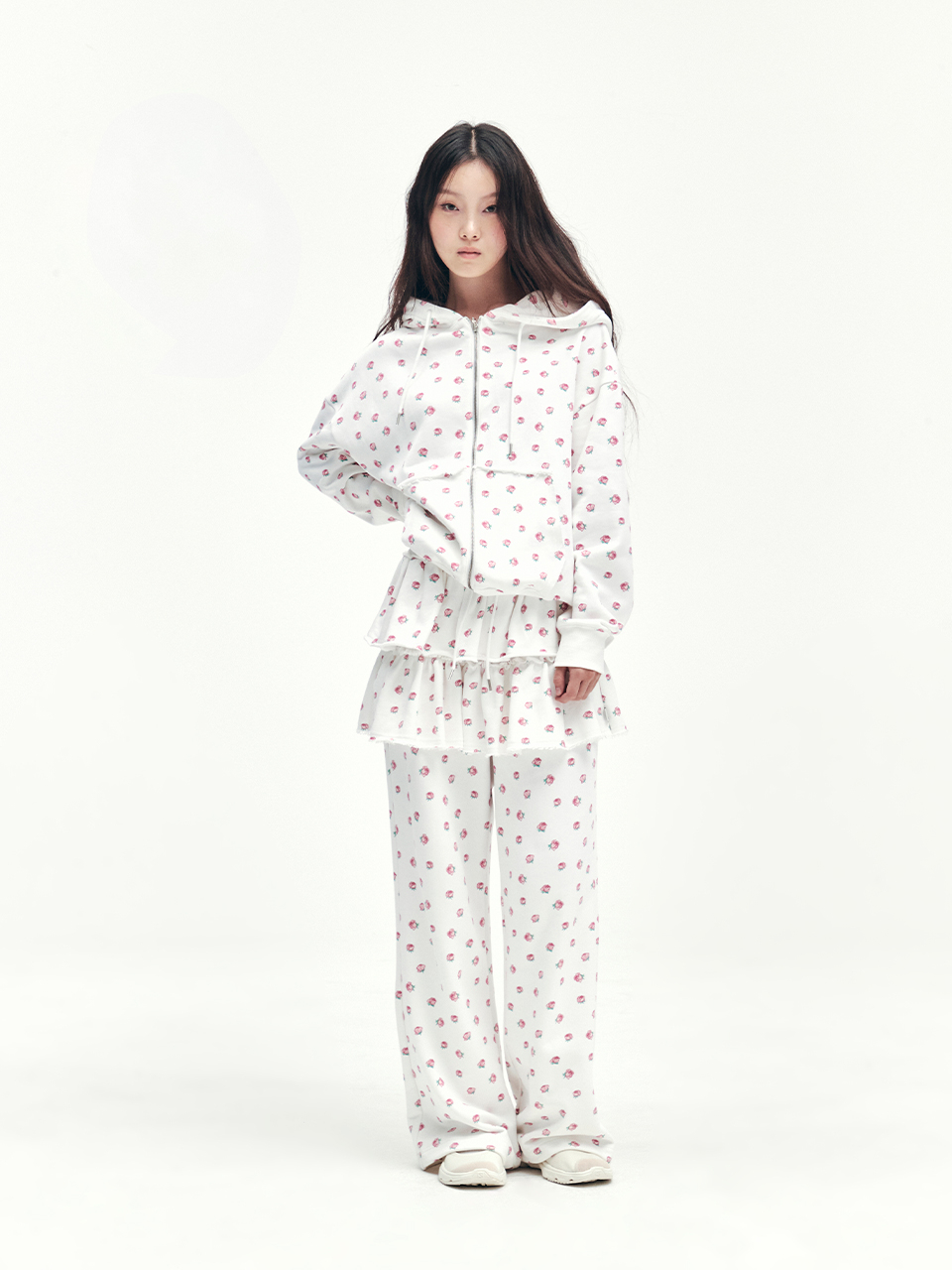 유희(YOUHEE) FLOWER PATTERN LAYERD SKIRT PANTS WHITE