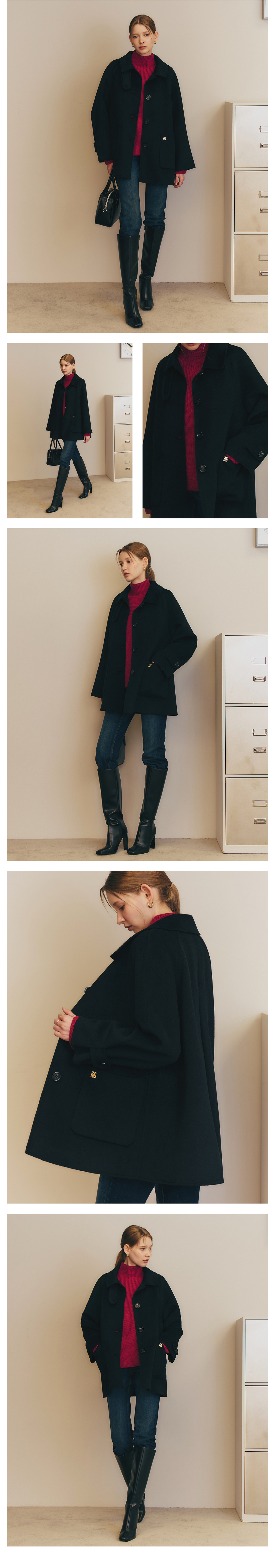 コート on&on Aline Silhouette Handmade Coat NEW4WHA26_91 Anewsta Women's Grey Midi Length Tied Waist Notch Lapel Coat