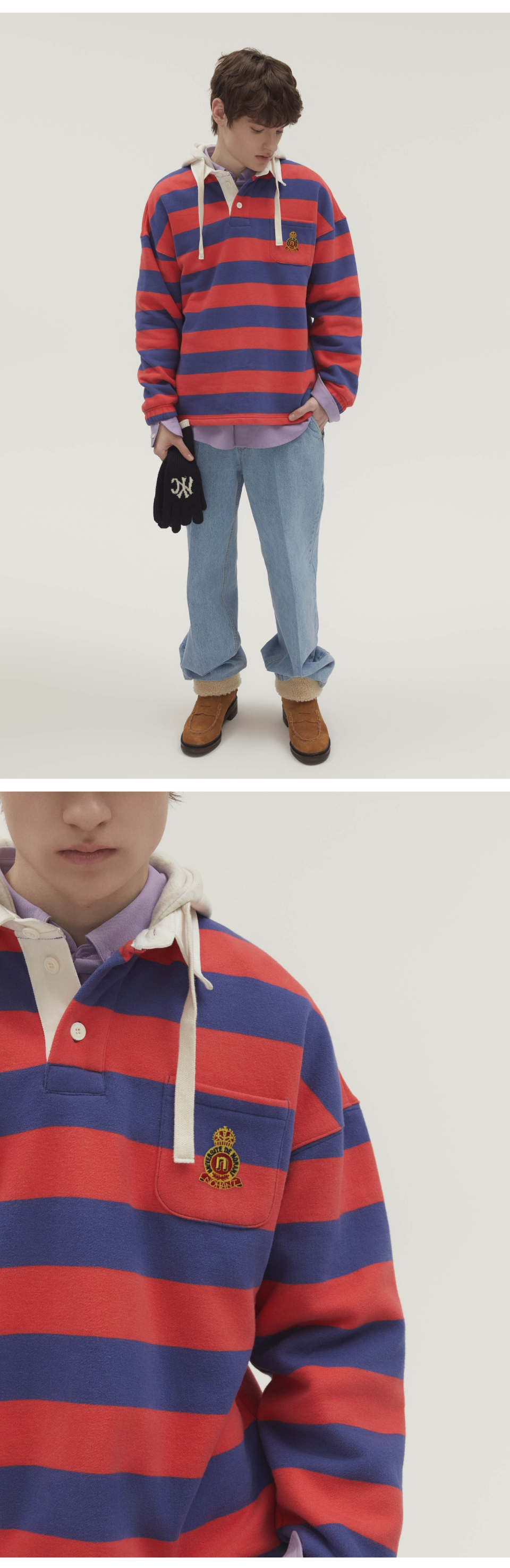 MUSINSA | NOHANT STRIPE HOODIE RUGBY SHIRT RED