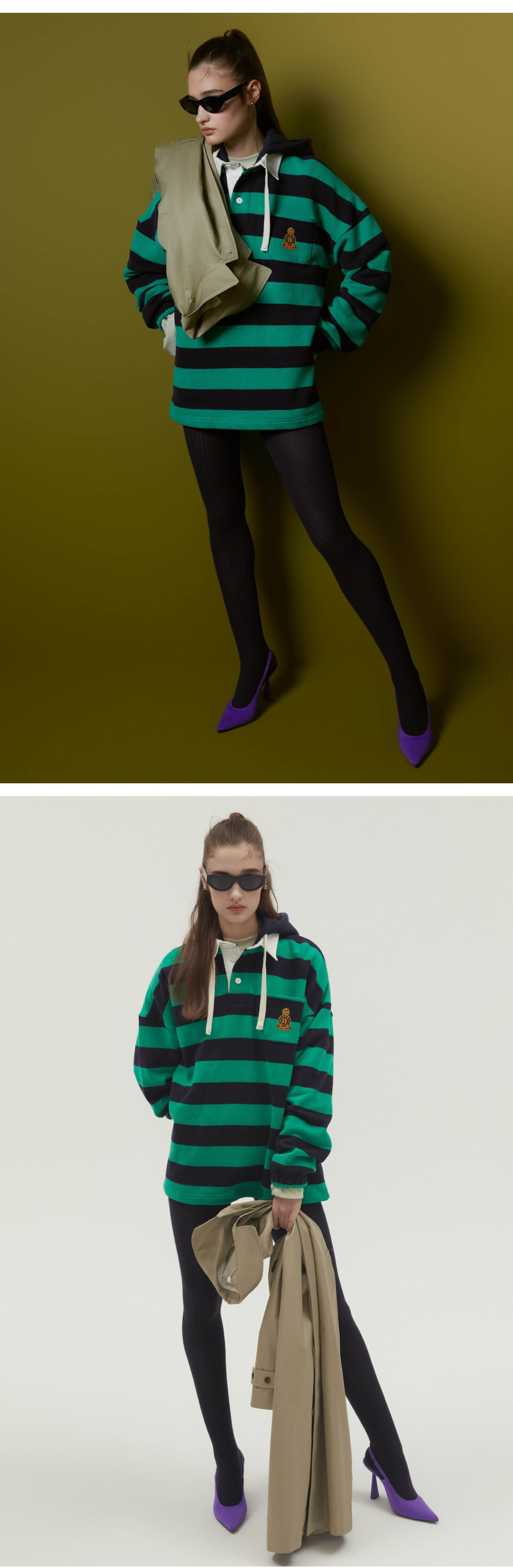 MUSINSA | NOHANT STRIPE HOODIE RUGBY SHIRT GREEN