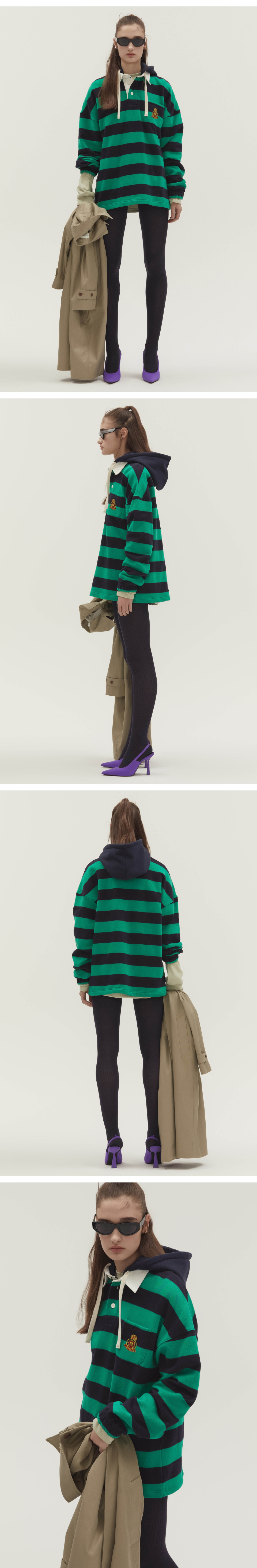 【NOHANT】STRIPE HOODIE RUGBY SHIRT STRIPE HOODIE RUGBY SHIRT RED - NOHANT | 60% - Asian Fashion