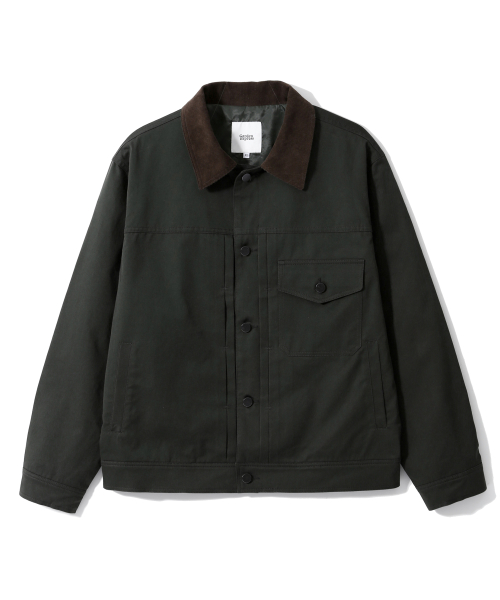 Corduroy Collar Trucker Jacket(dark green)