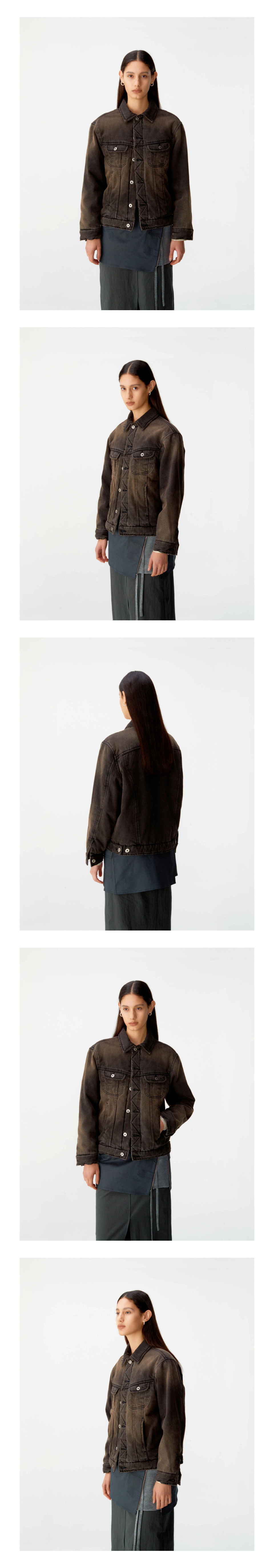 MUSINSA | COOR WOMEN Mud Dyed Padded Denim Jacket (Washed Black)