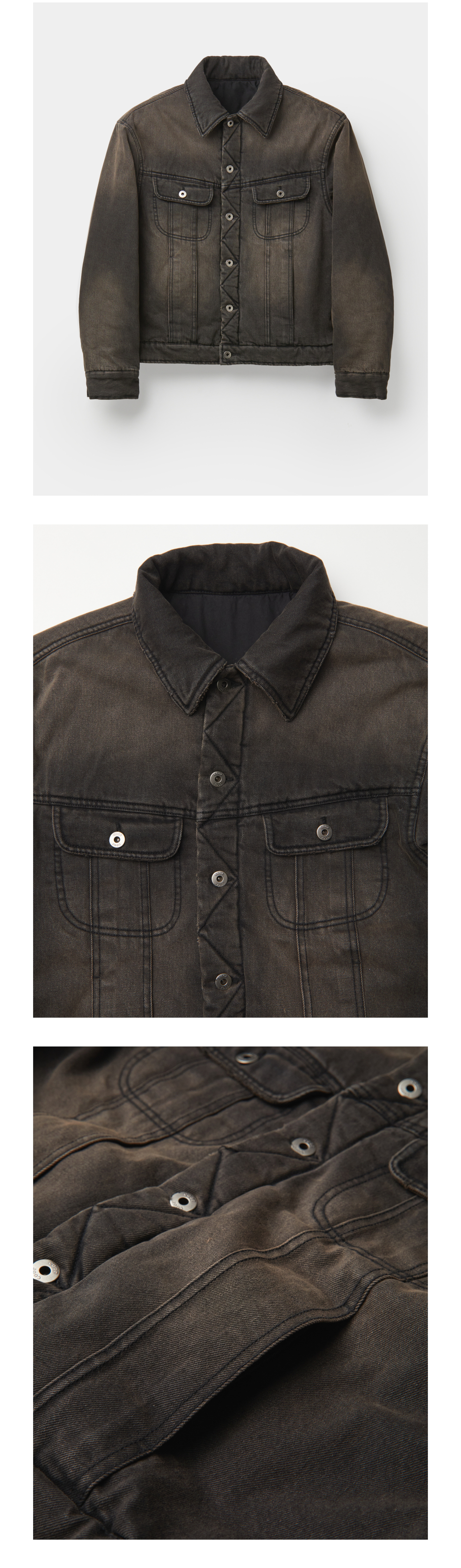 MUSINSA | COOR WOMEN Mud Dyed Padded Denim Jacket (Washed Black)
