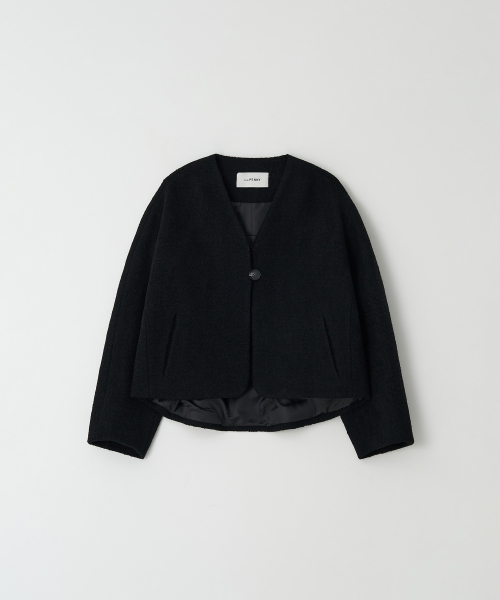 V NECK SHORT COAT- Black