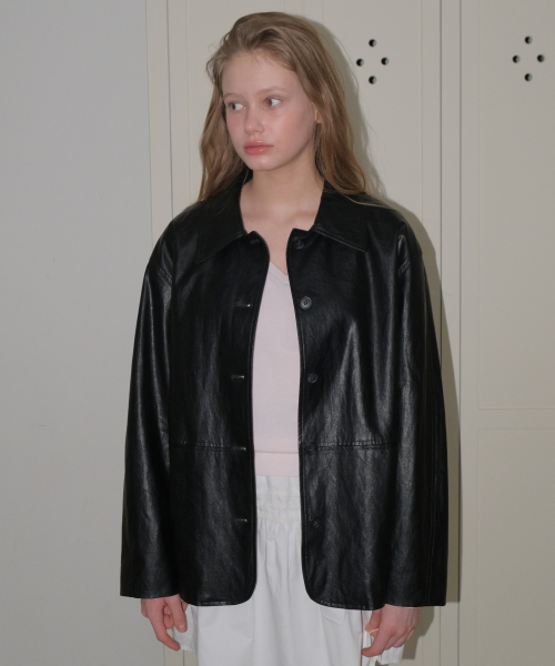 A FAUX LEATHER JACKET BLACK