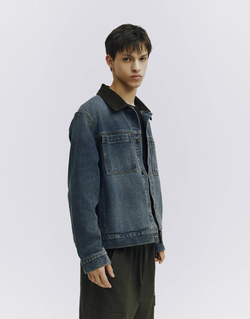 Джинсовка с вельветовым воротником 074935 [Dark Washed Blue]