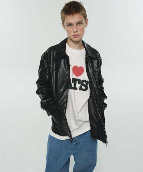 CAT LOGO VEGAN LEATHER JACKET