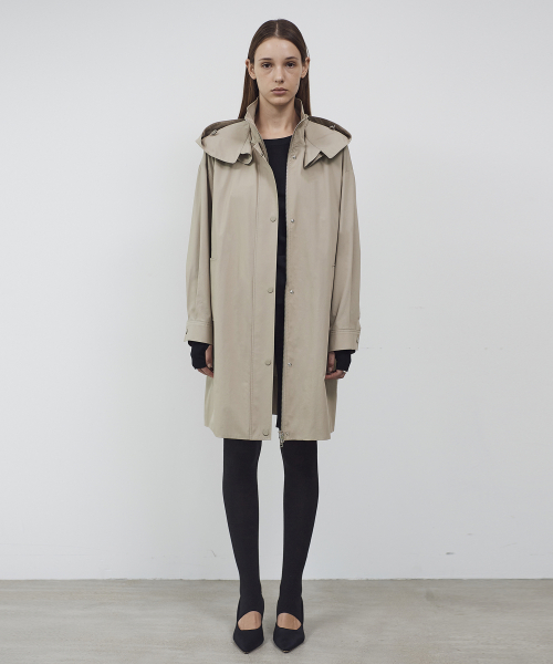 HOOD DETACHABLE OVAL COAT- BEIGE