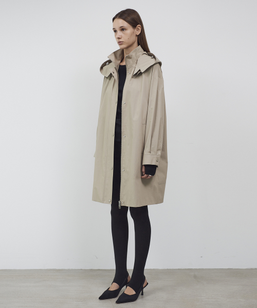 HOOD DETACHABLE OVAL COAT- BEIGE