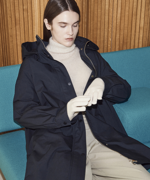 HOOD DETACHABLE OVAL COAT- NAVY