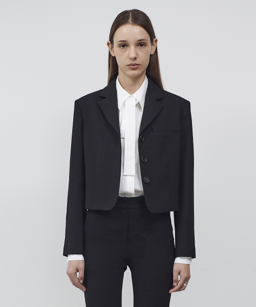 WOOL BLEND CROP JACKET- BLACK