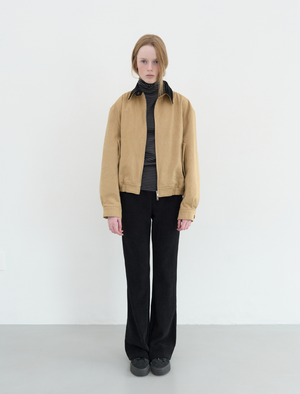 MUSINSA | ENZO BLUES Corduroy Slim Banding Bootcut Pants (Black)