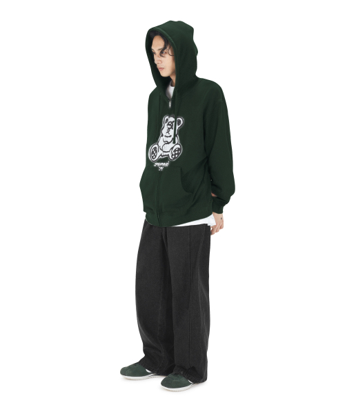 SPRAYED ODOLLY HOODIE ZIP UP- FOREST