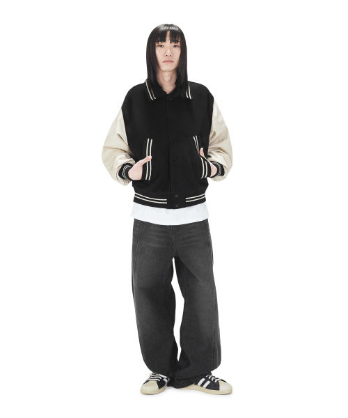 зигзаг вышивка VARSITY JACKET - BLACK
