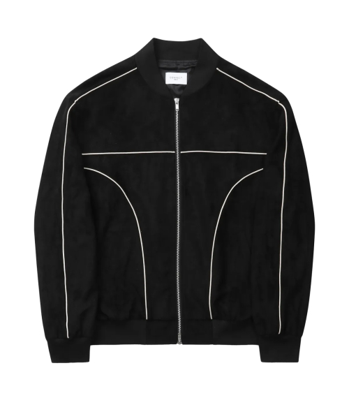 Синтетическая кожаная куртка-бомбер с окантовкой (Black)