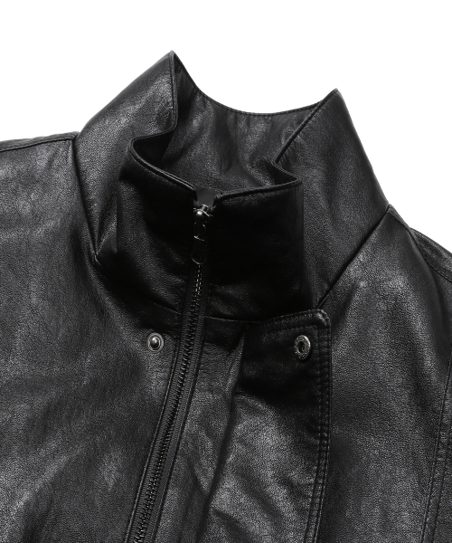 Оверфит ретро куртка-блузон из экокожи (Black)