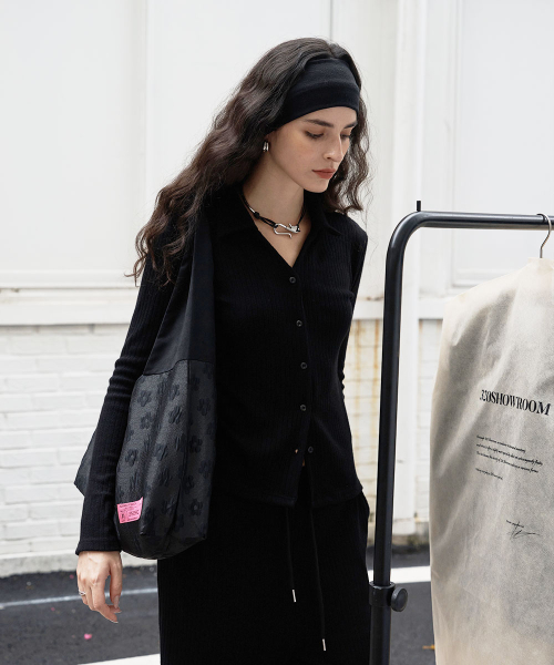 Open collar Ribbed кардиган Black