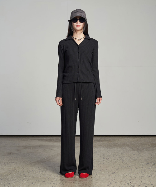 Open collar Ribbed кардиган Black