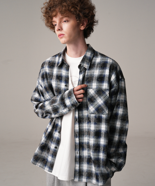Jidan Overfit Check Shirt коричневый
