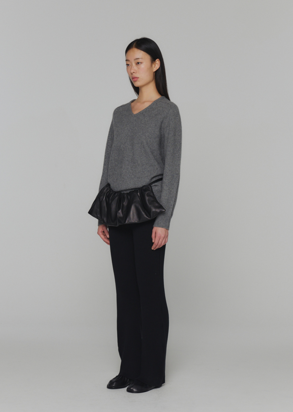 バッグ AMOMENTO LEATHER SHIRRING BAG AMOMENTO Black Shirring Bag AMOMENTO