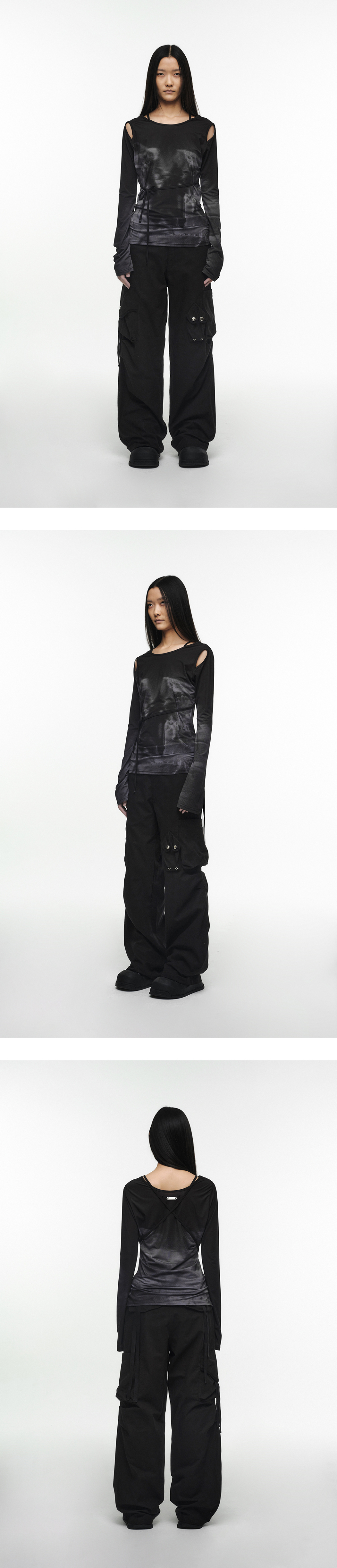 CUT-OUT SLIM FIT LONG SLEEVE BLACK - NACHE
