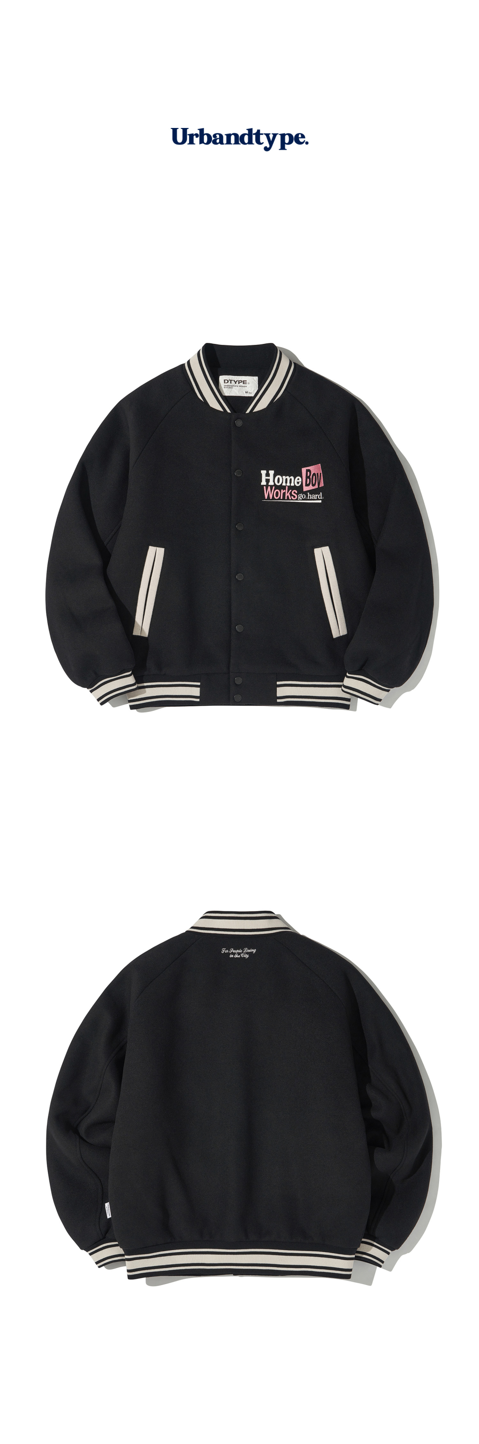 ★ Urbandtype.★ boy Wool Varsity Jacket Black UBDFJK00 Qawaicche All Wool Letterman Varsity Jackets - Classic