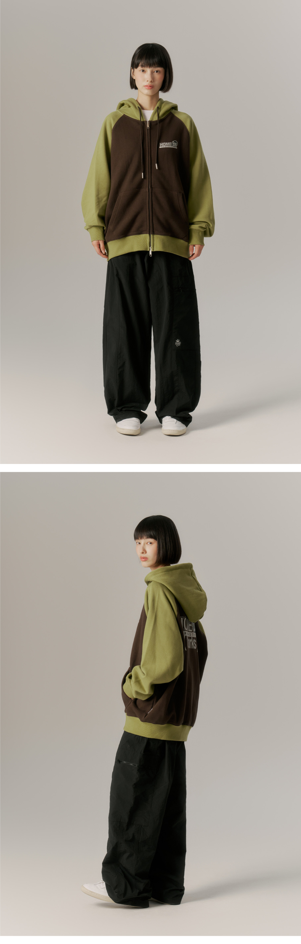 홈보이 로고 래글런 배색 후드집업_올리브 상세 이미지 6