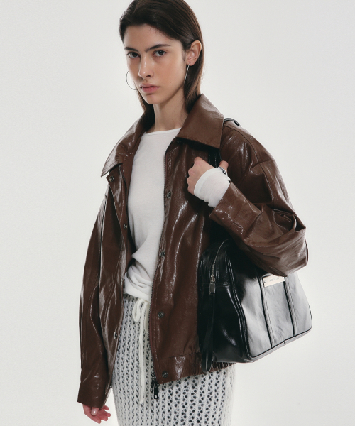 Кожаный бомбер VINTAGE OVER FIT LEATHER JUMPER_BROWN