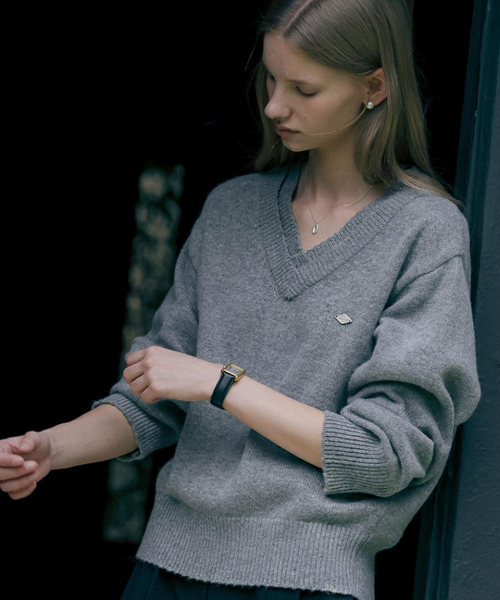 Double rib v-neck шерстяной blended knit_4color