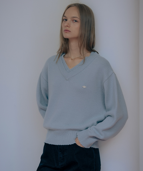 Double rib v-neck шерстяной blended knit_4color