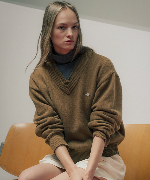 Double rib v-neck шерстяной blended knit_4color