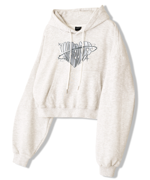 Женское свободное кроп-худи Metallic Chrome Heart 4colors