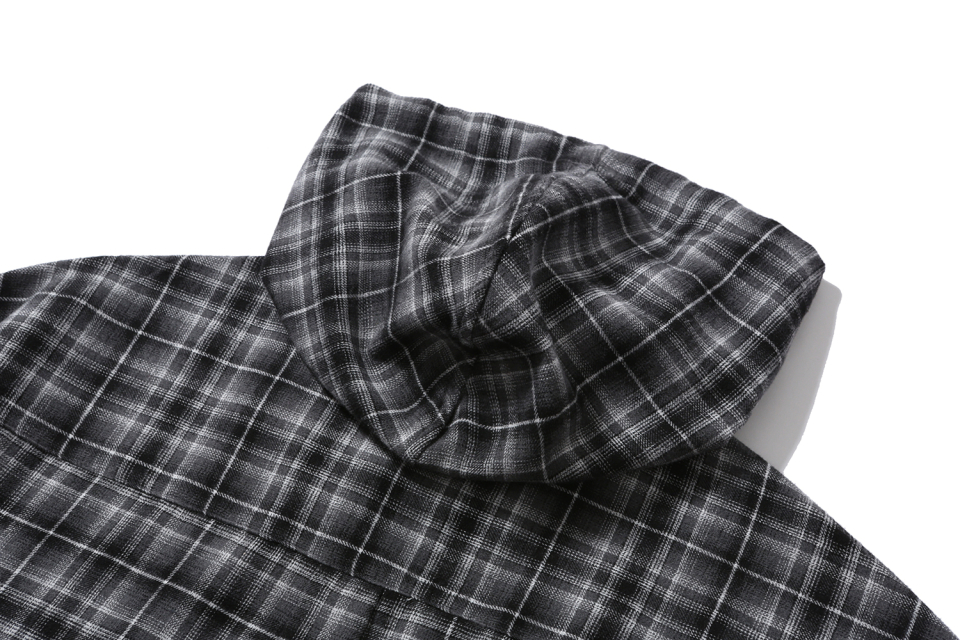 MUSINSA公式 | ROARINGRAD Flannel Check Over Hooded Shirt Black