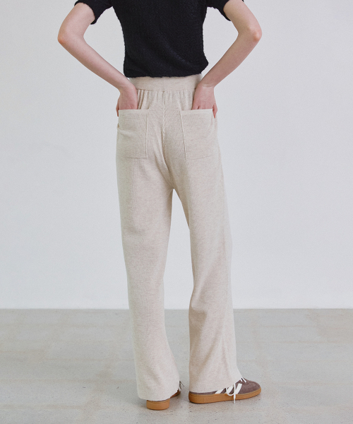 Merinowool knit banding wide pants_BEIGE