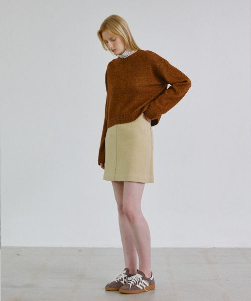 Baby alpaca rib line drop knit_BROWN